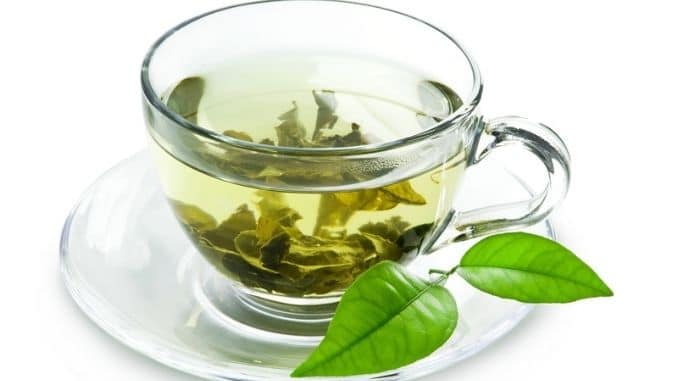 green tea and green leaves
