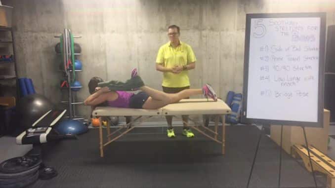 Prone Towel Stretch- stretches for the psoas muscle