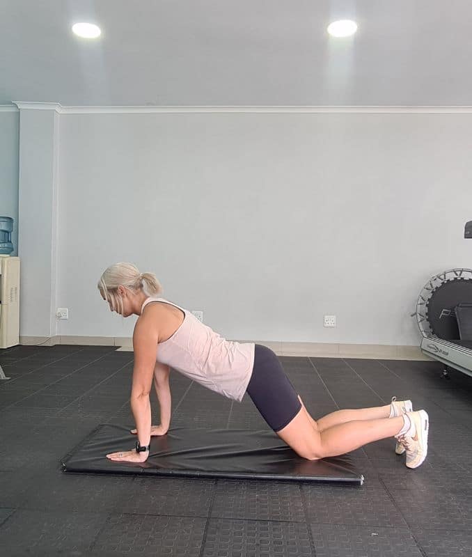 Plank from knees with Reach Lateral view 1 - Workout for Beginners and Seniors