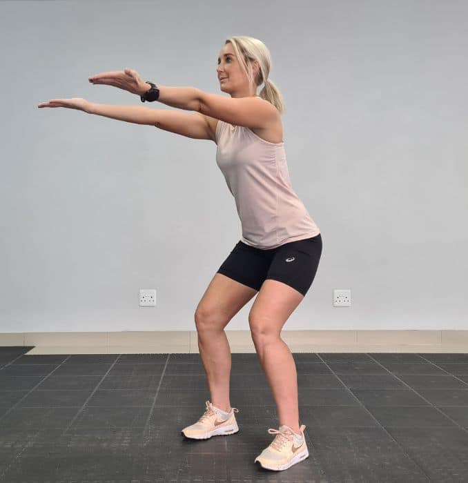 Knee Bend with Arm Lifts side view End