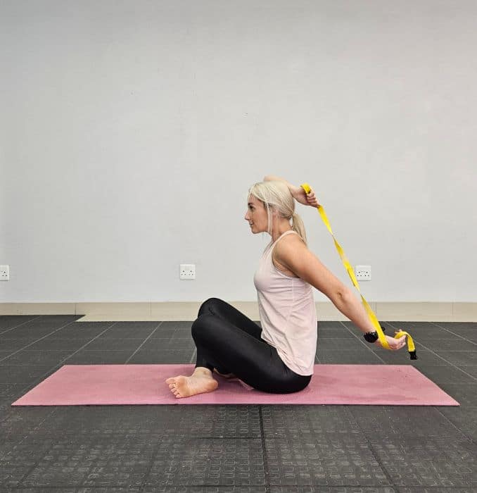 Cow Face Arms - End - Yoga Strap Stretches 